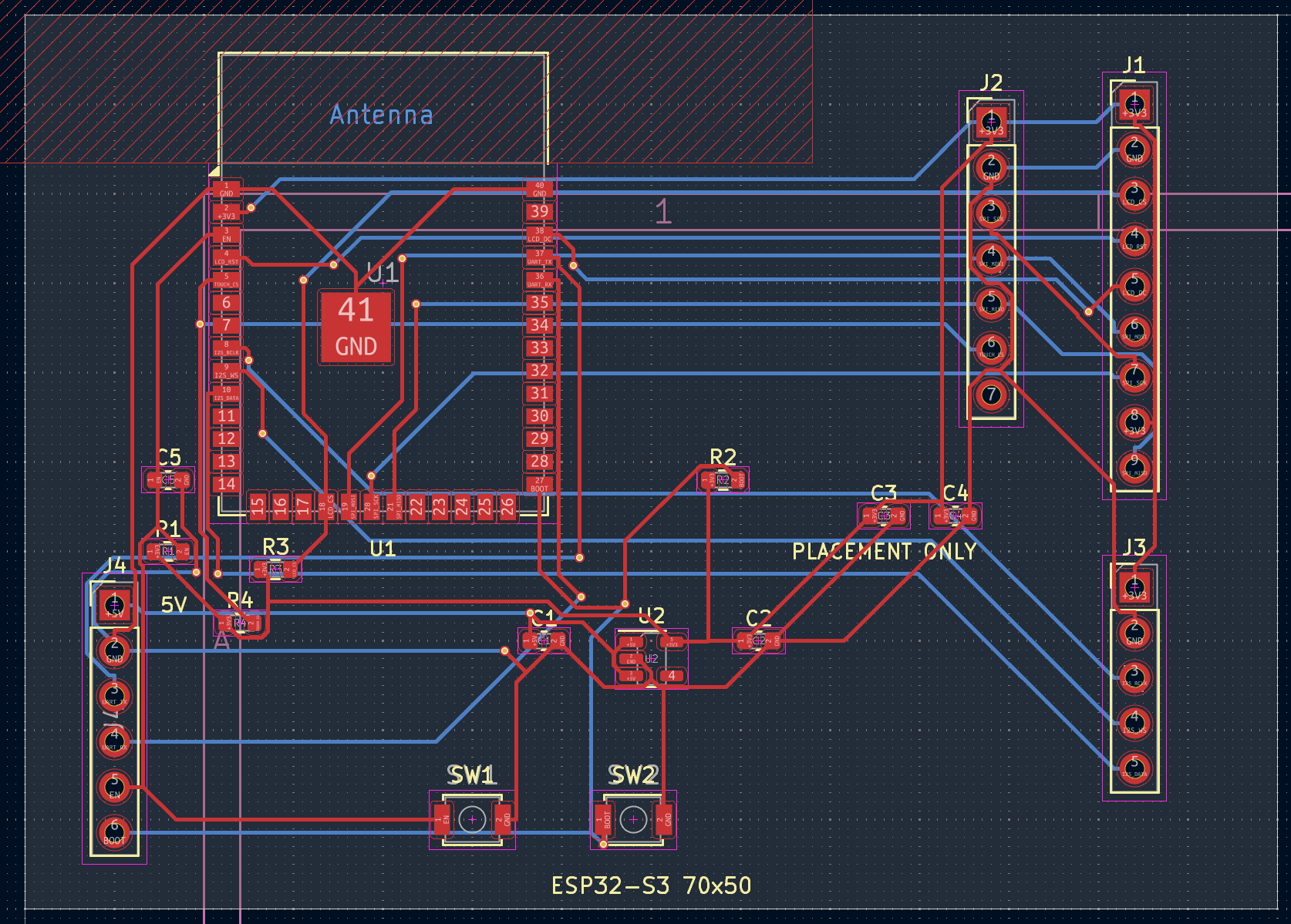 ESP32-S3 TFT Carrier 最新 PCB 布线图